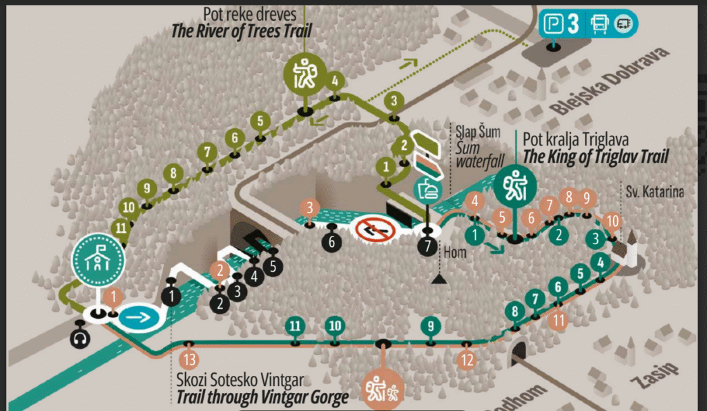 Mapa de la Garganta Vintgar.